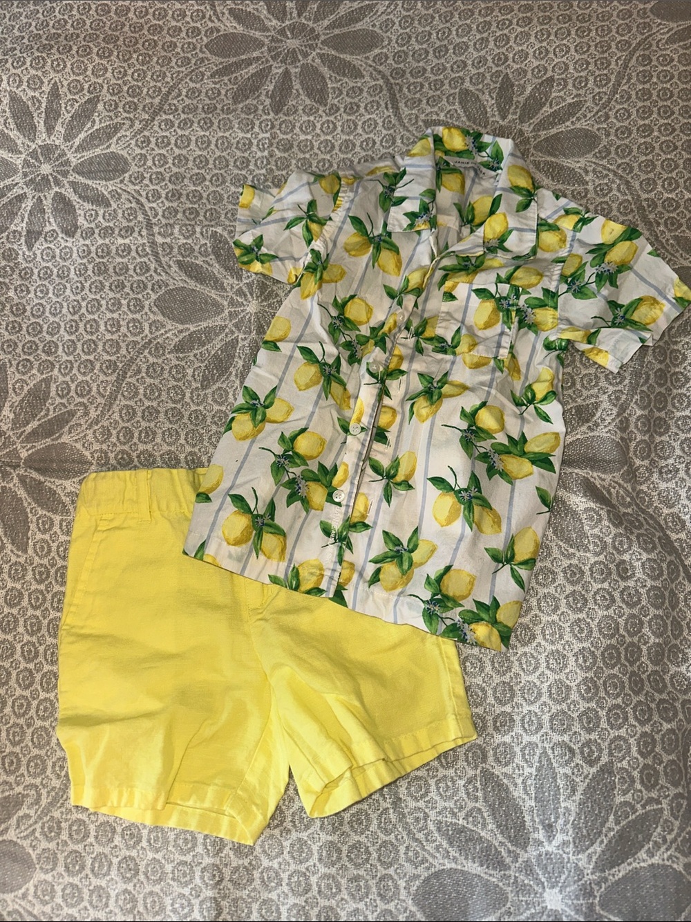 Janie and Jack Yellow Lemon Print Button-Up Shirt & Yellow Shorts Set